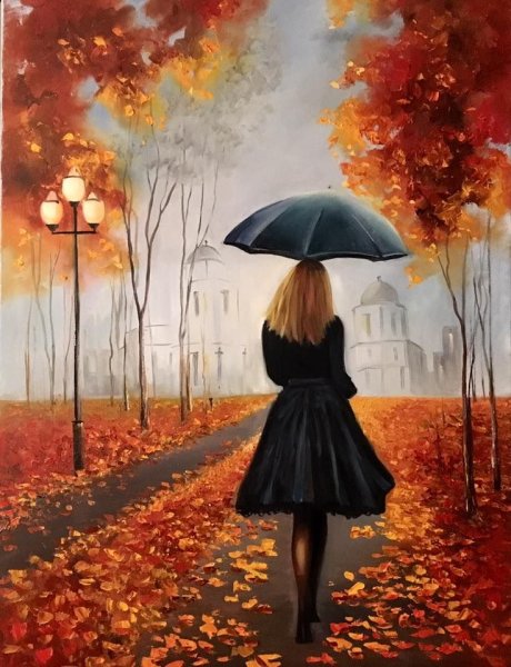 Девушка с зонтом осень рисунок