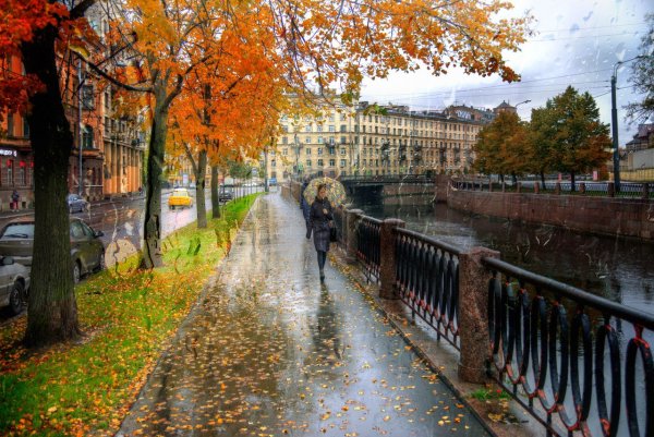 Набережная реки Карповки Санкт-Петербурге осенью