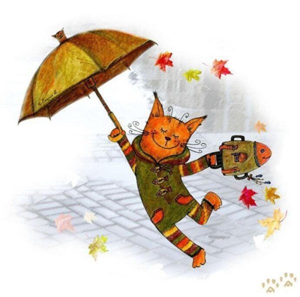 Осенние коты иллюстрации