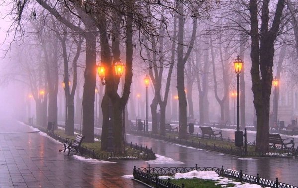 Туман зимой в городе