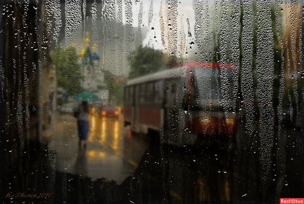 Дождь за окном в городе