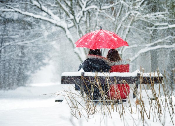 Зимой под зонтом