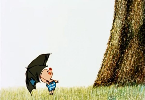 Винни пух и Пятачок с зонтиком