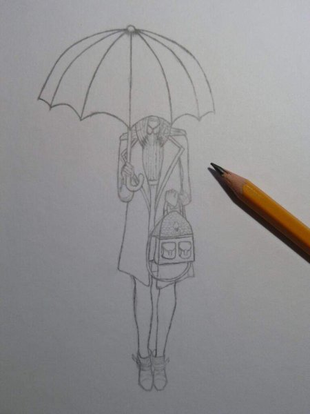 Девушка с зонтом рисунок карандашом