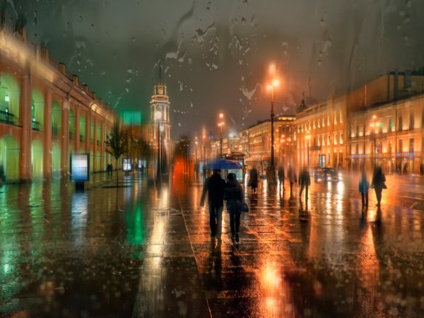 Осень город дождь
