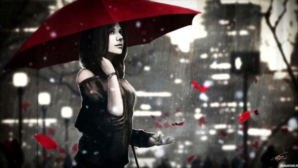 Девушка под красным зонтом