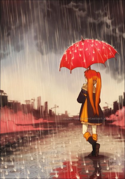 Девушка с зонтом акварель