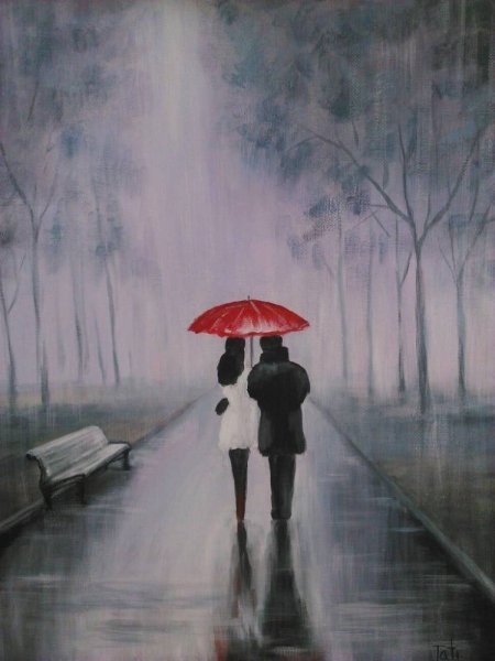 Парень и девушка под зонтом