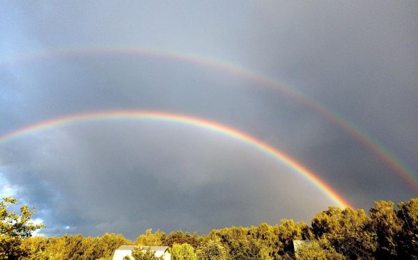 Радуга после дождя в городе