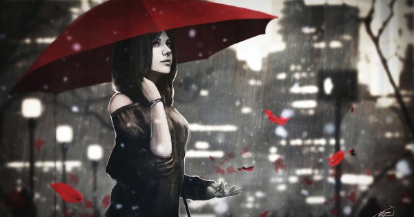 Девушка с красным зонтом