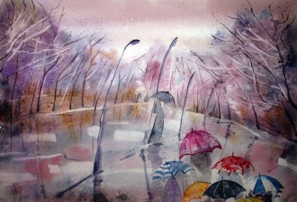 Осенний дождь акварель