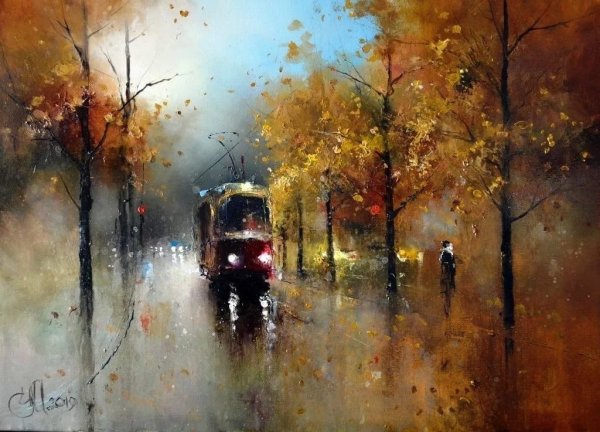 Игорь Медведев художник картина трамвай