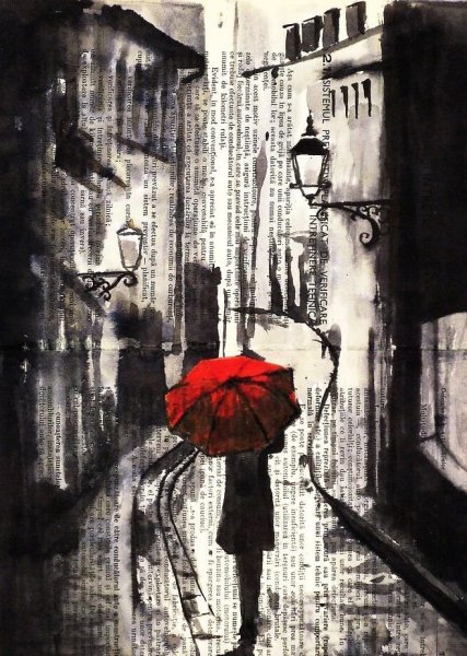 Черно белое с красным зонтом