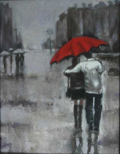 Двое идут под зонтом