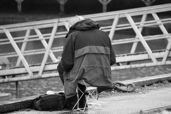 Сидит под дождем