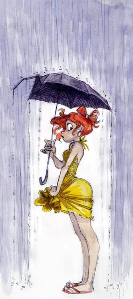 Рыжая девушка под дождем