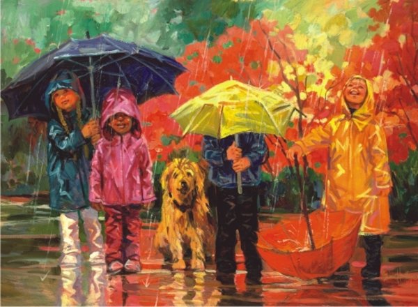 Дети под дождем живопись