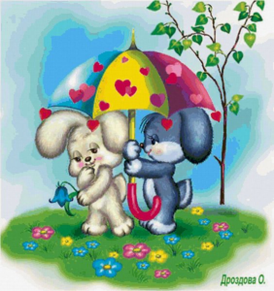 Зайчик с зонтиком и дождик