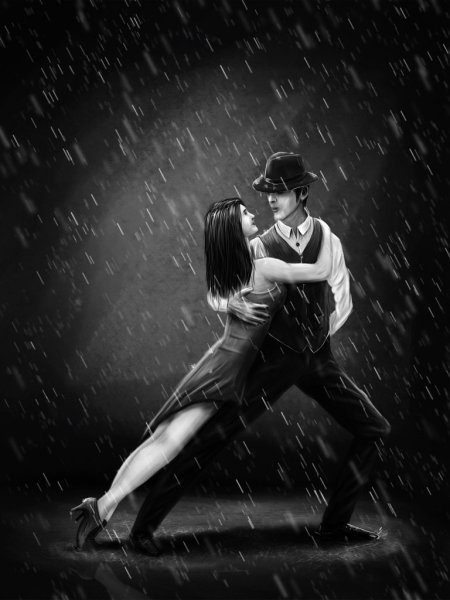 Танцующая пара под дождем