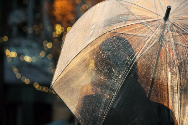 Прозрачный зонт под дождем