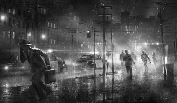 Мрачный дождливый город