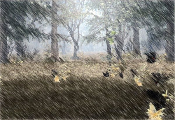 Пейзаж с ветром и дождем