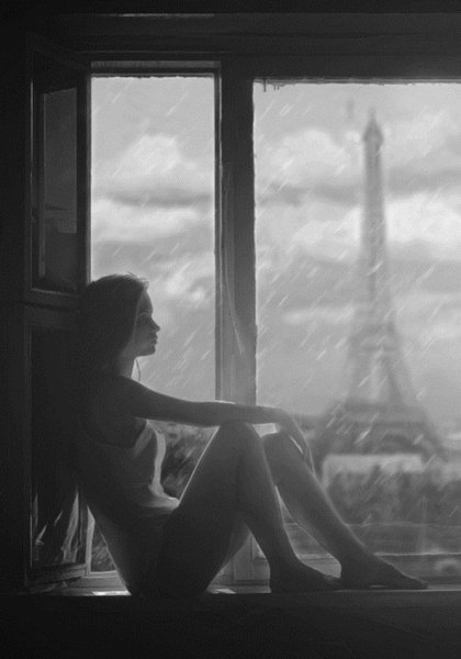 Одинокая девушка у окна