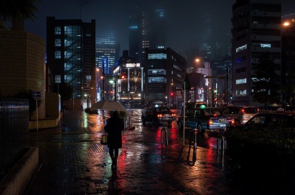 Ночной город дождь