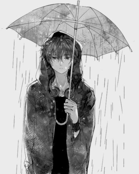 Аниме мальчик под дождем