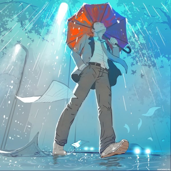 Парень под дождем