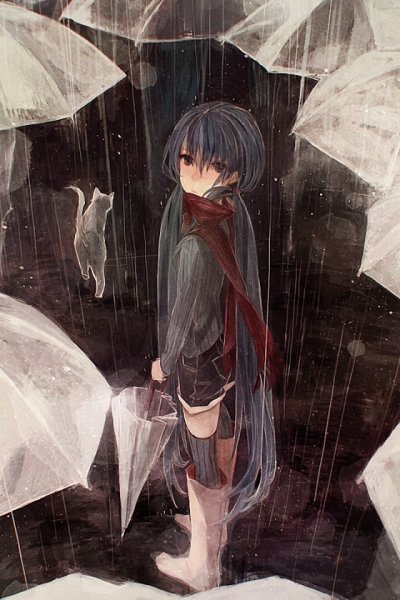 Аниме девушка под дождем