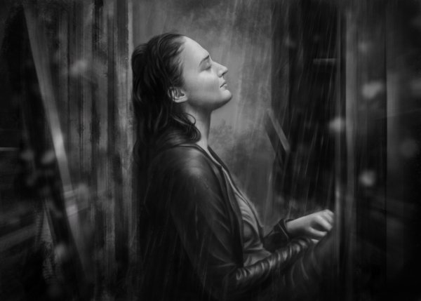 Плачущая девушка под дождем