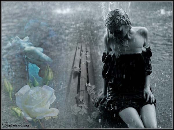 Девушка плачет под дождем