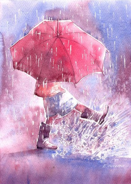 Зонт под дождем