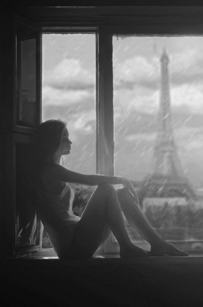 Одинокая девушка у окна