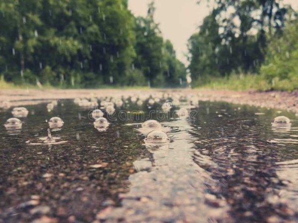 Дождь с пузырями на лужах