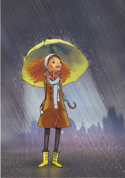 Девочка с зонтом под дождем