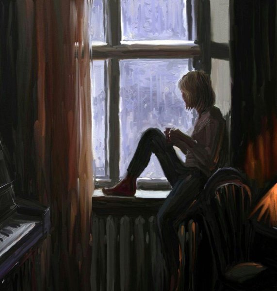 Сидит на подоконнике