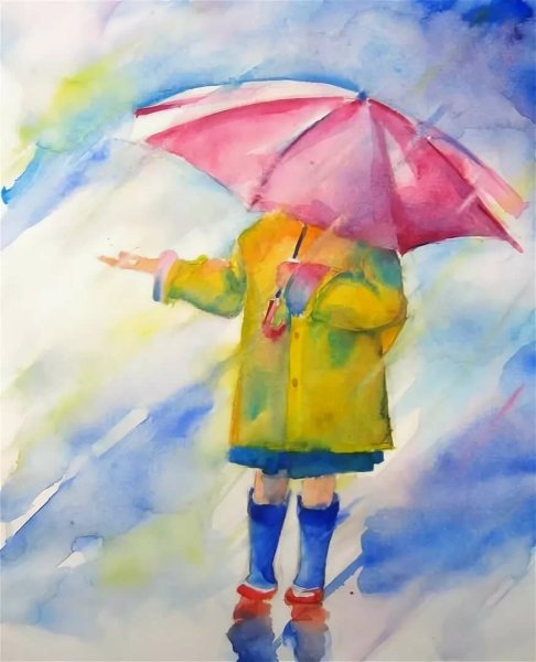 Девочка с зонтом акварель