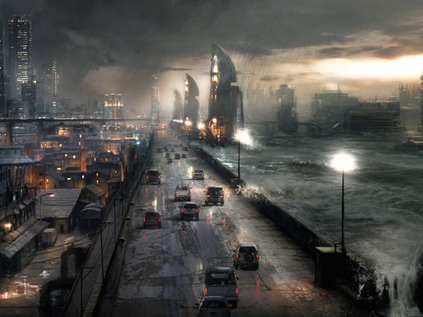 Sci-Fi Art город киберпанк антиутопия