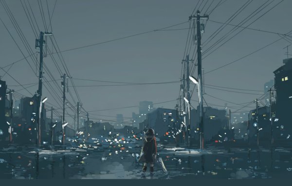 Дождливый город арт