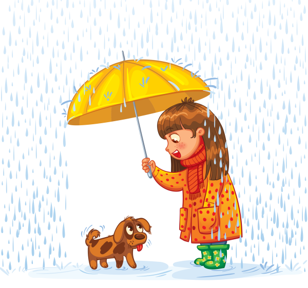 Девочка с собакой под зонтом рисунок