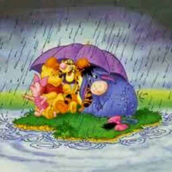 Винни пух и Пятачок с зонтиком