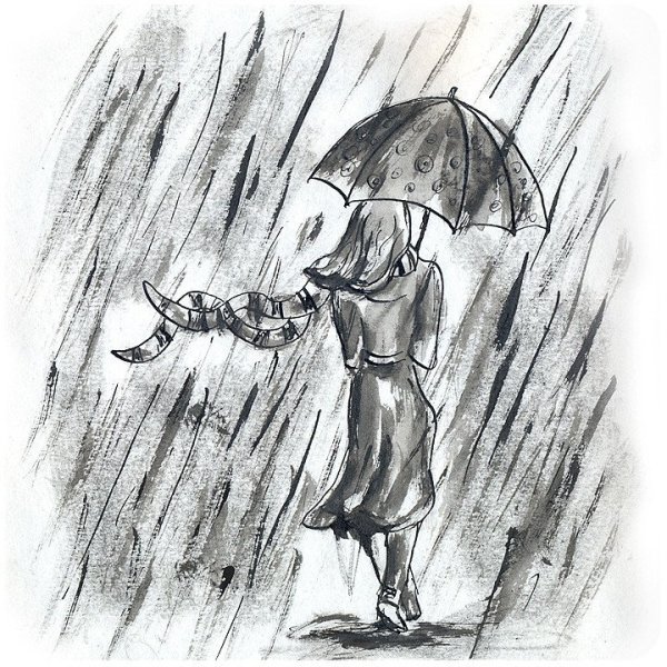 Женщина с зонтом под дождем