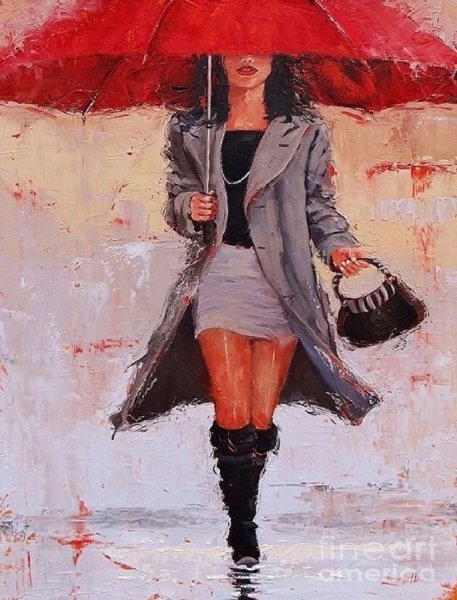 Девушка в Красном платье под дождем