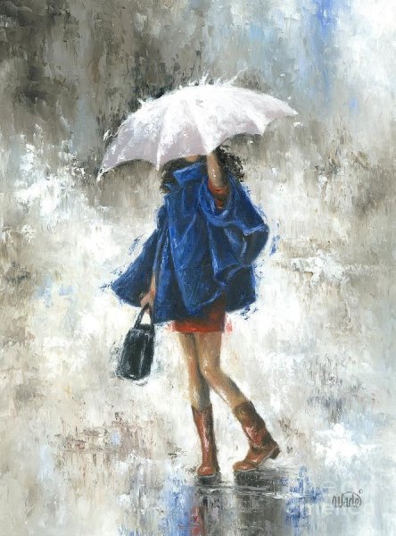 Девушка с зонтиком нарисованная