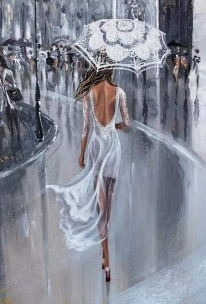 Фигура человека под зонтом акварелью