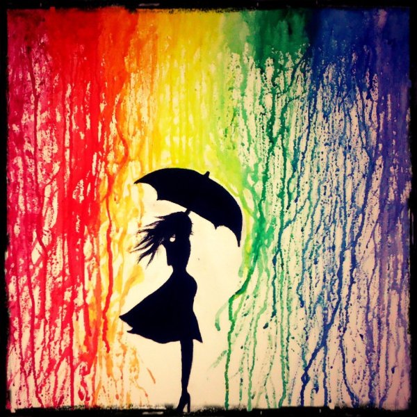 Красные зонтики живопись