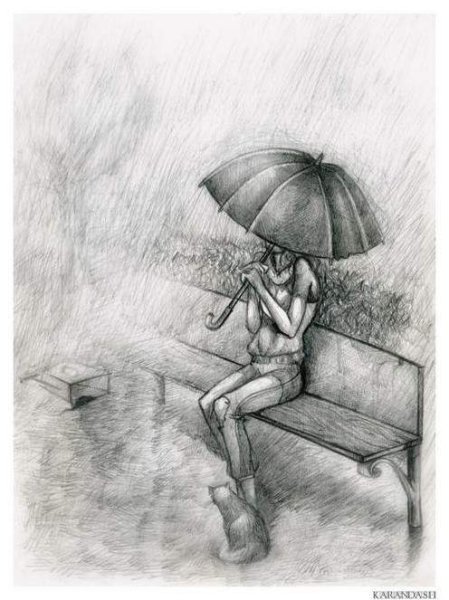 Девушка с зонтом рисунок карандашом