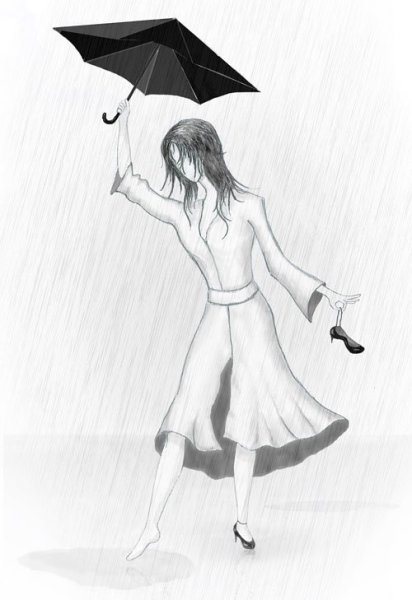 Девушка с зонтом карандашом